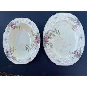 2pc England Crown Ducal Florentine ROSALIE serving Platter & Bowl Vegetable VTG
